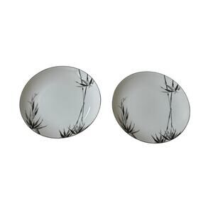 VTG Sango Black Bamboo Japan Salad Plates (2) #6518 Discontinued Brunch 1980’s